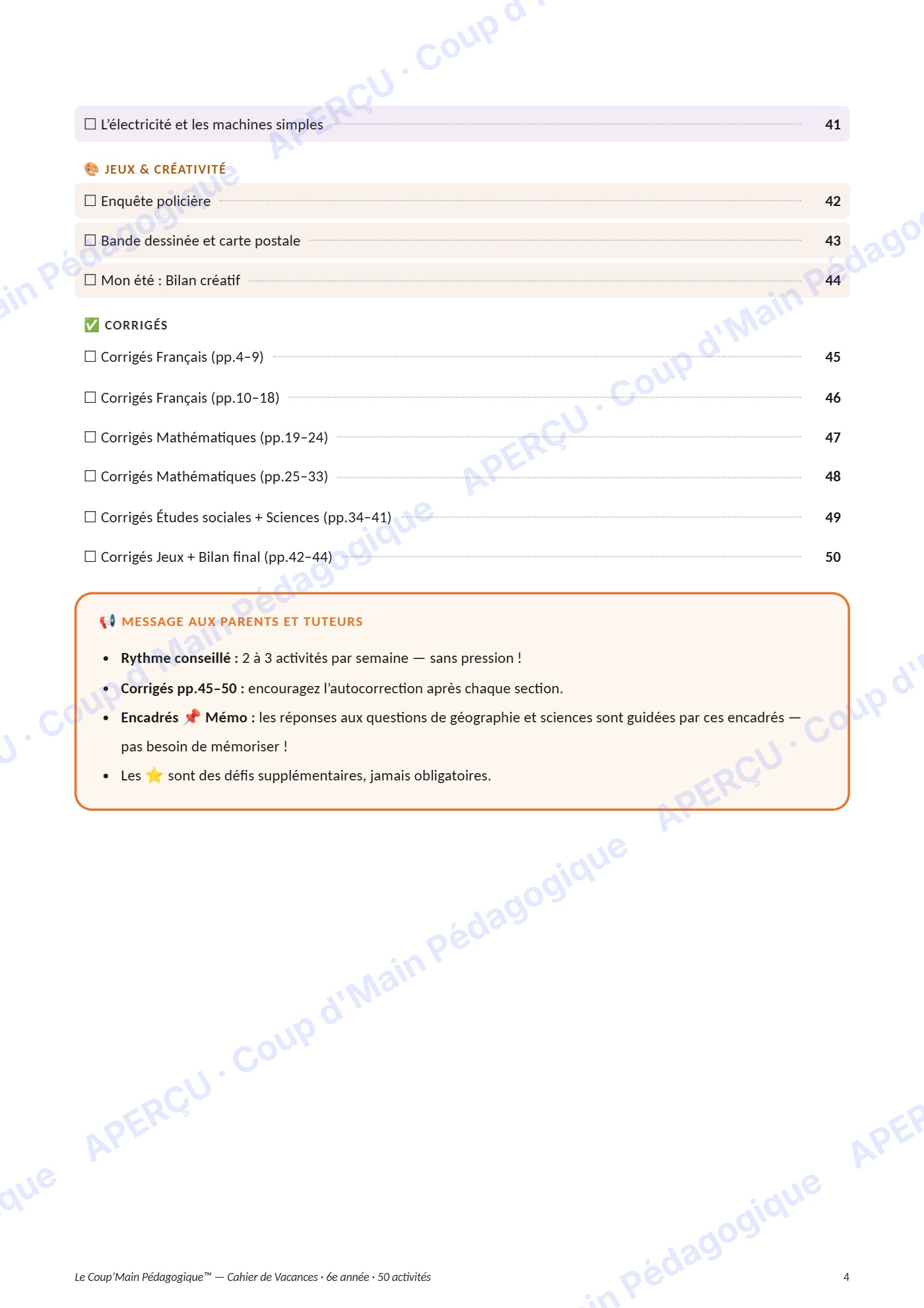 Page 4 — Cahier de vacances — 6e année