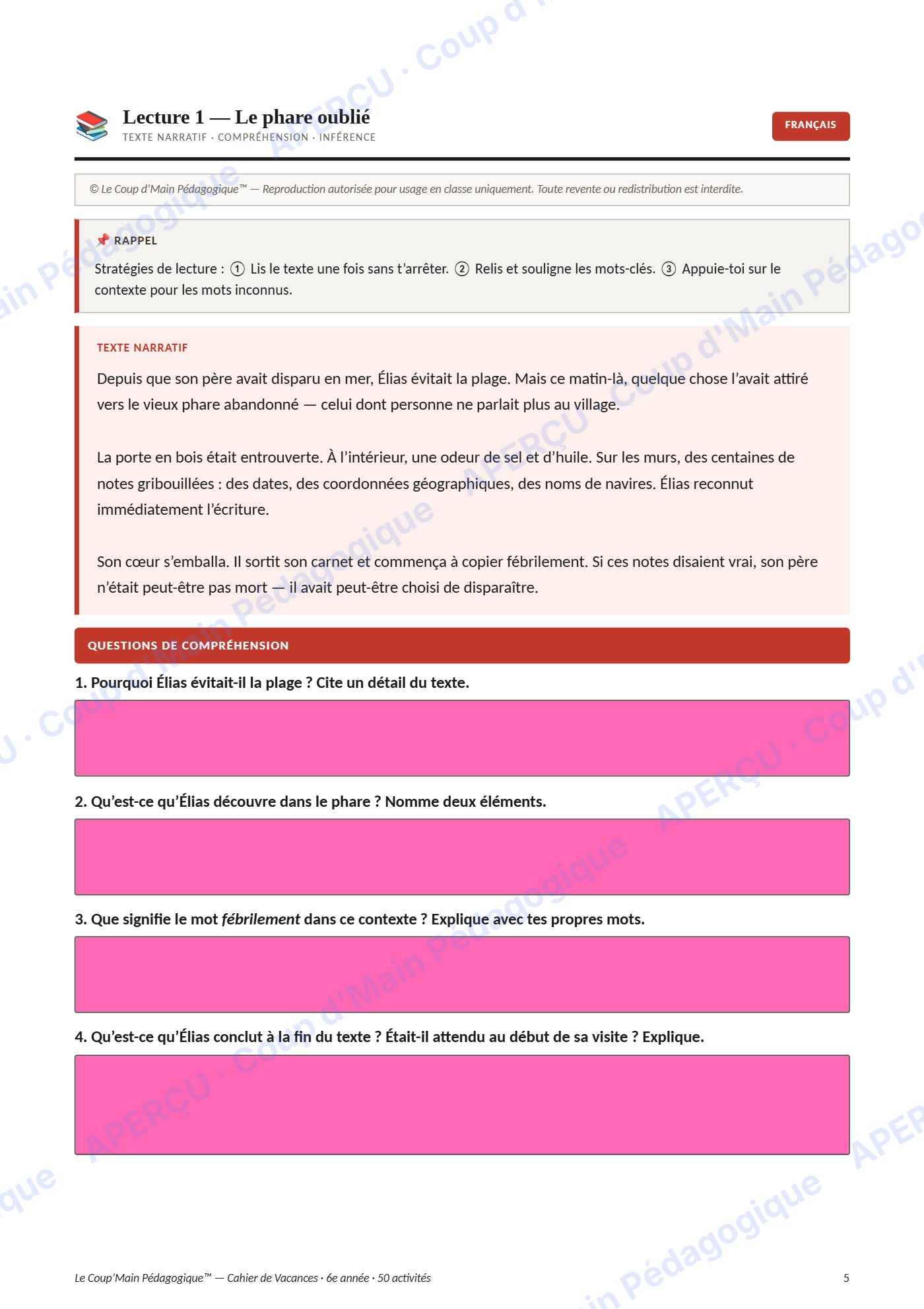 Page 5 — Cahier de vacances — 6e année
