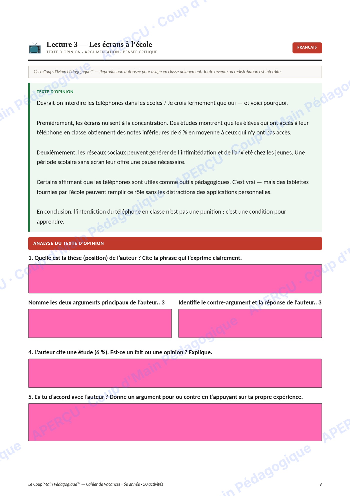 Page 7 — Cahier de vacances — 6e année