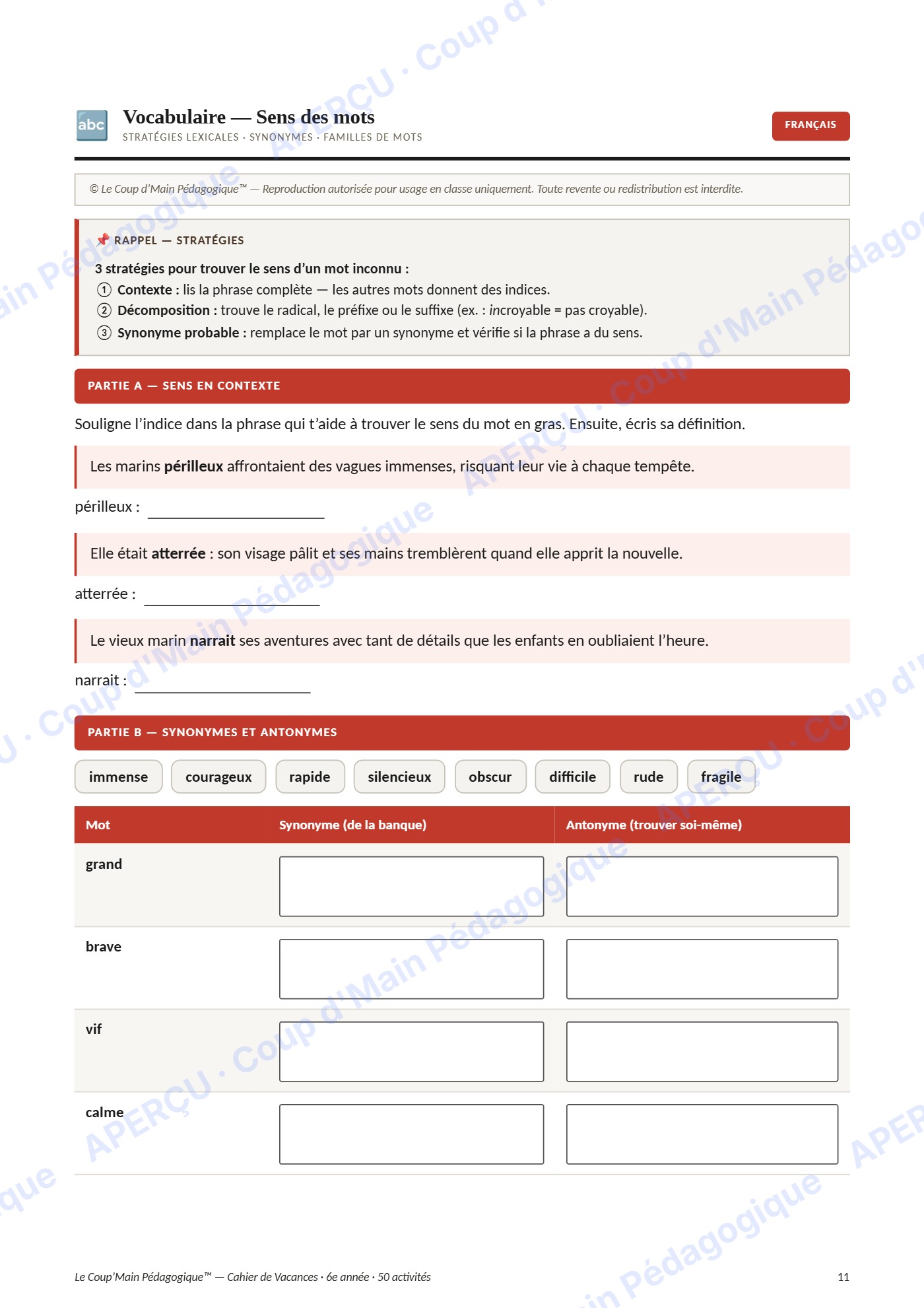 Page 8 — Cahier de vacances — 6e année
