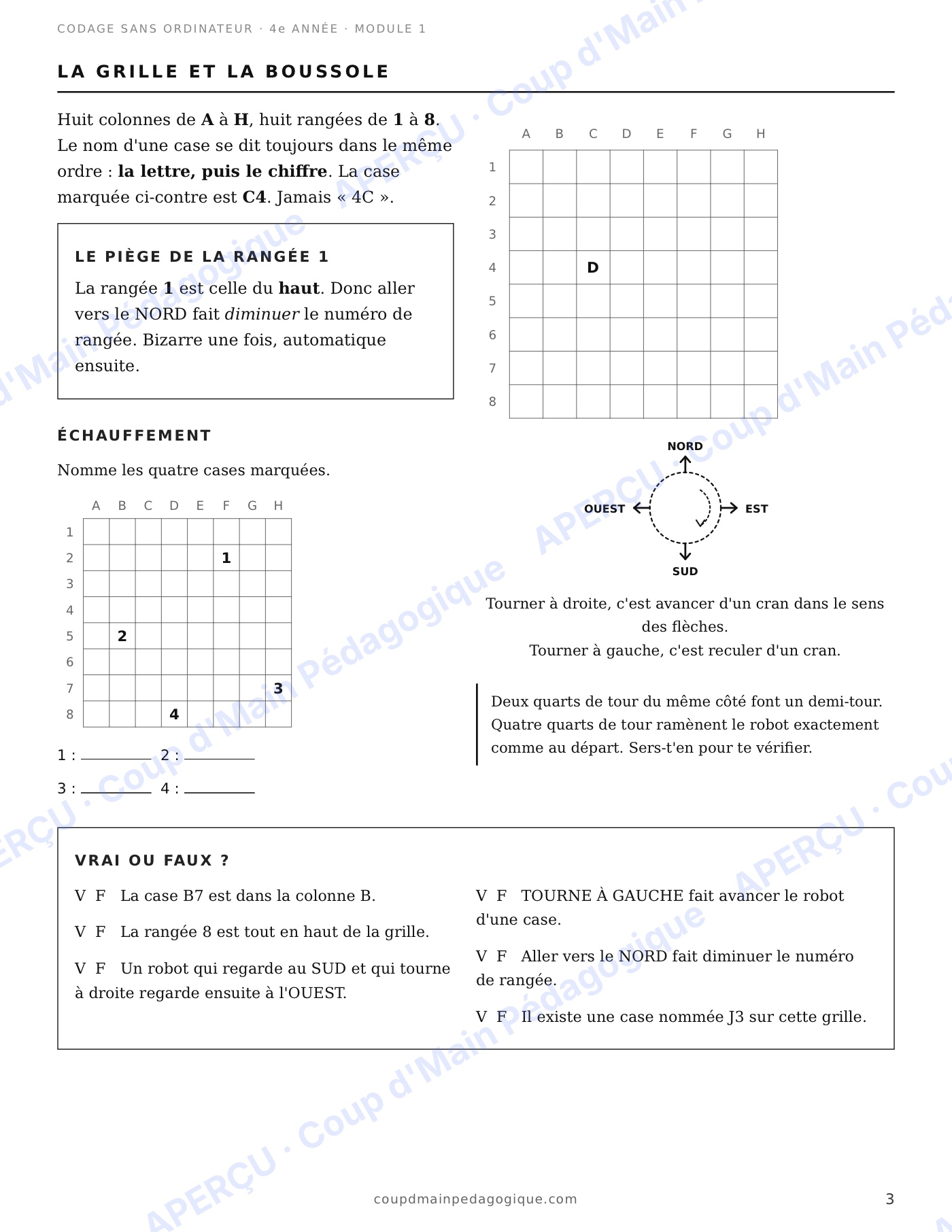Page 3 — Codage sans ordinateur — 4e année, module 1