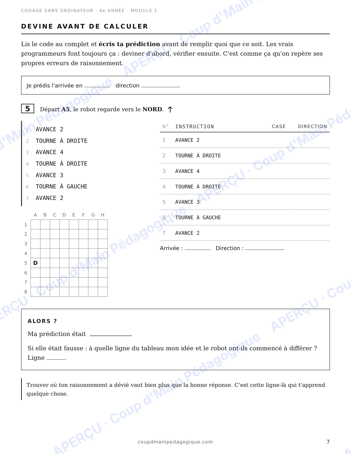 Page 7 — Codage sans ordinateur — 4e année, module 1