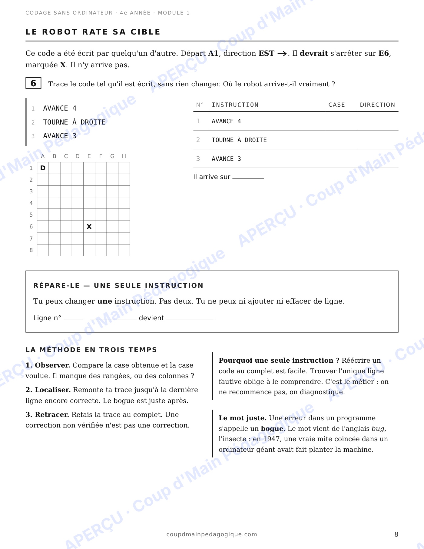 Page 8 — Codage sans ordinateur — 4e année, module 1
