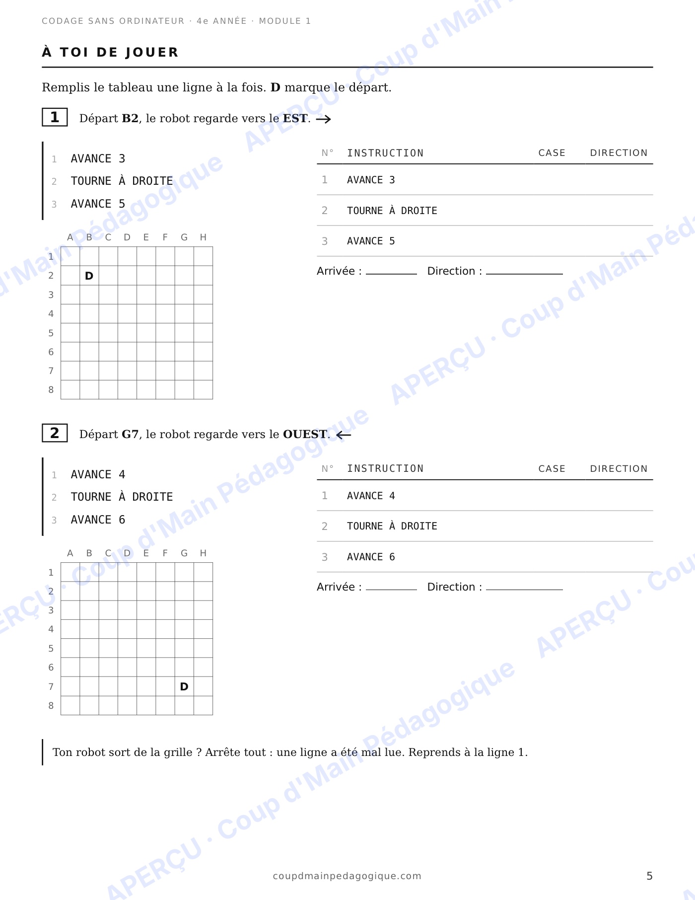 Page 6 — Codage sans ordinateur — 4e année, les 6 modules