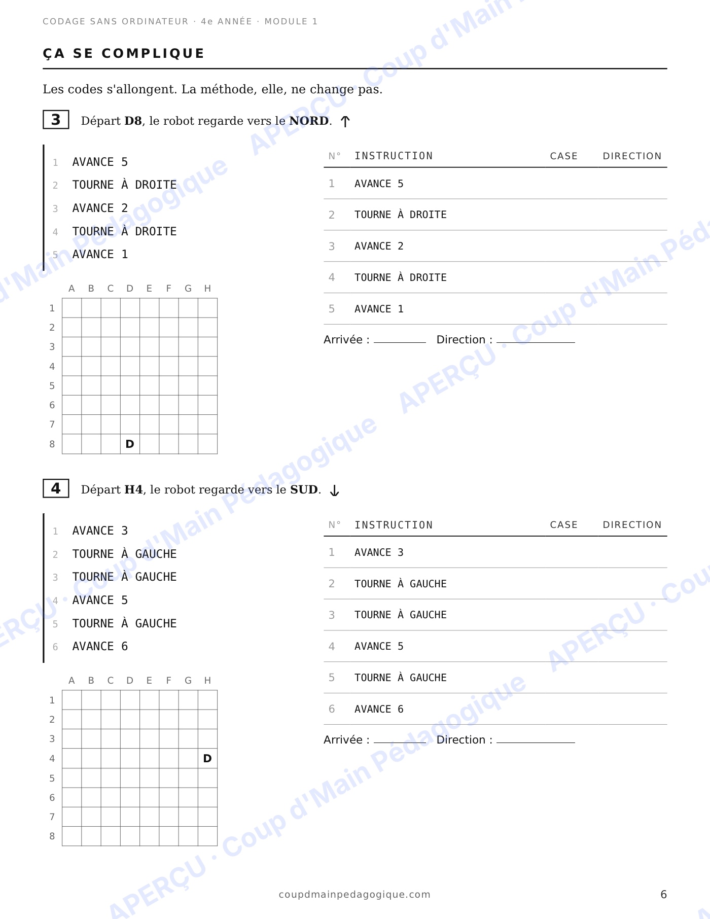 Page 7 — Codage sans ordinateur — 4e année, les 6 modules