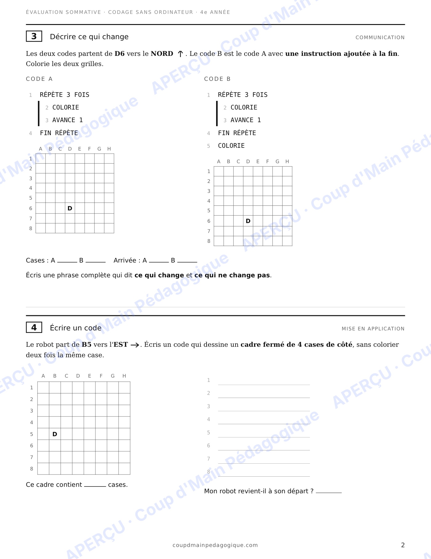 Page 2 — Évaluation sommative de codage — 4e année