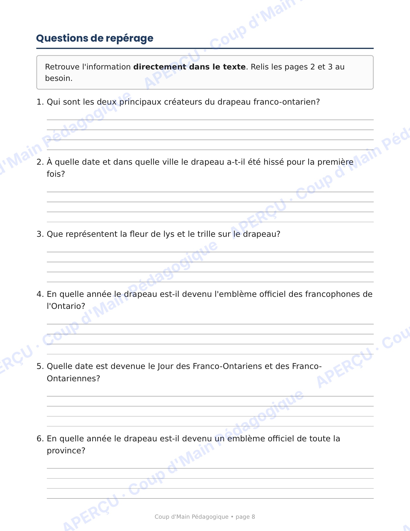 Page 8 — La Journée des Franco-Ontariens — 5e année