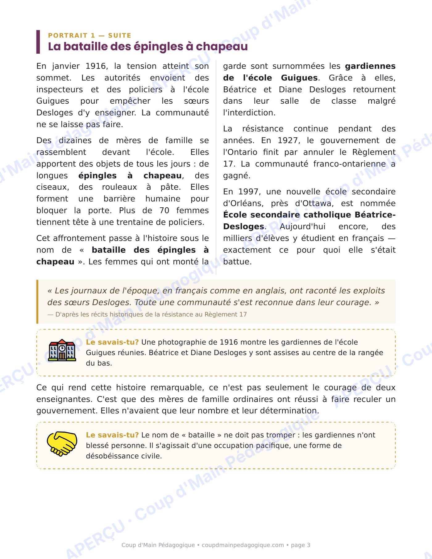 Page 3 — Deux femmes, deux combats — 5e année