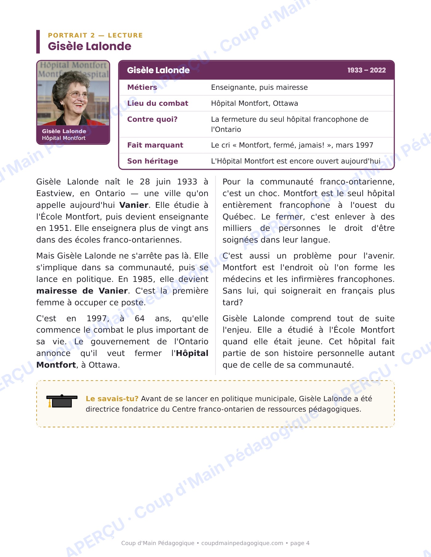 Page 4 — Deux femmes, deux combats — 5e année