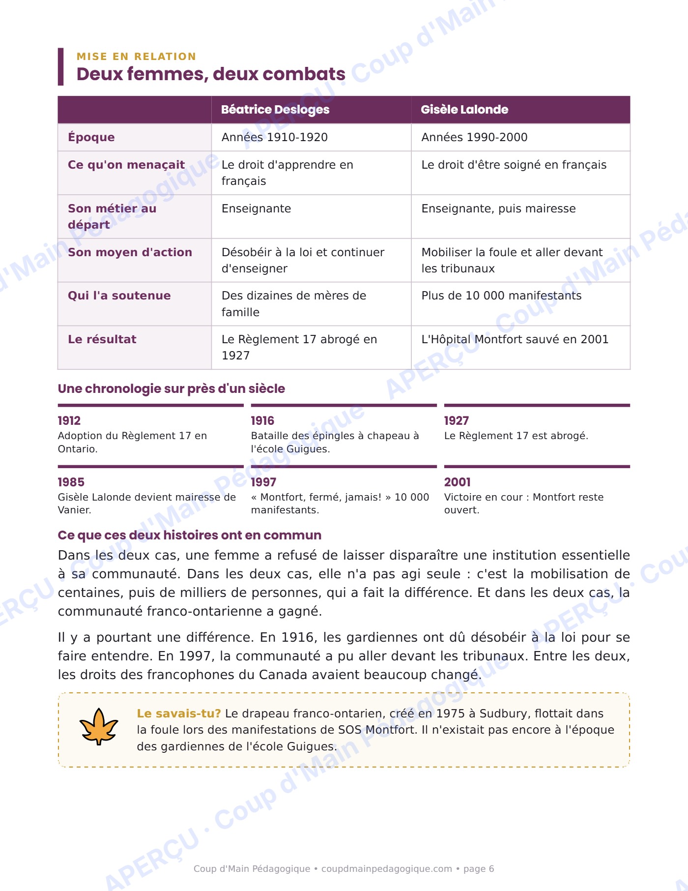 Page 6 — Deux femmes, deux combats — 5e année