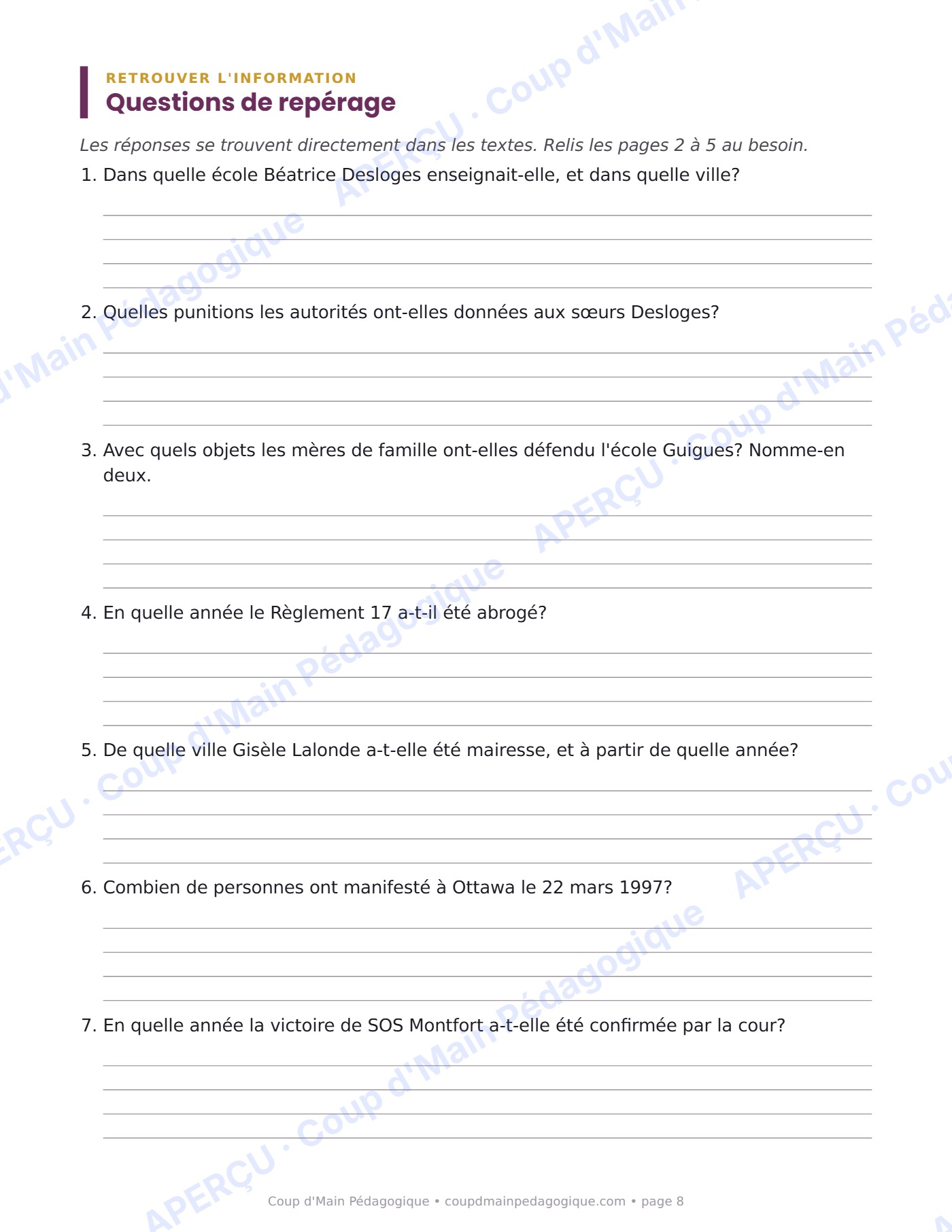 Page 8 — Deux femmes, deux combats — 5e année