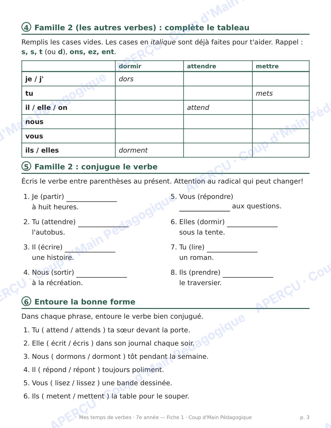 Page 3 — Le présent de l'indicatif — 7e année