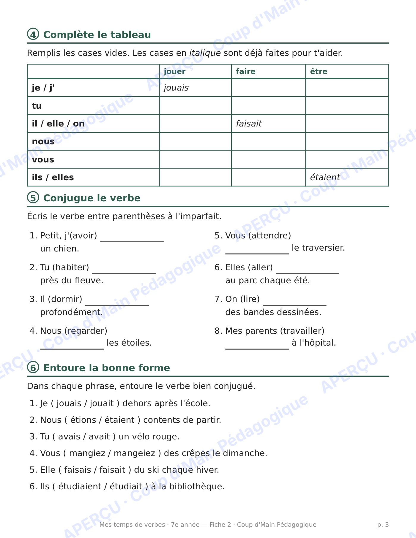 Page 3 — L'imparfait — 7e année