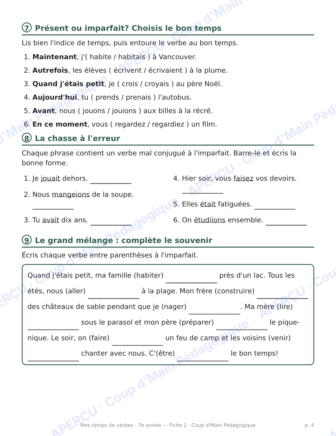 Page 4 — L'imparfait — 7e année