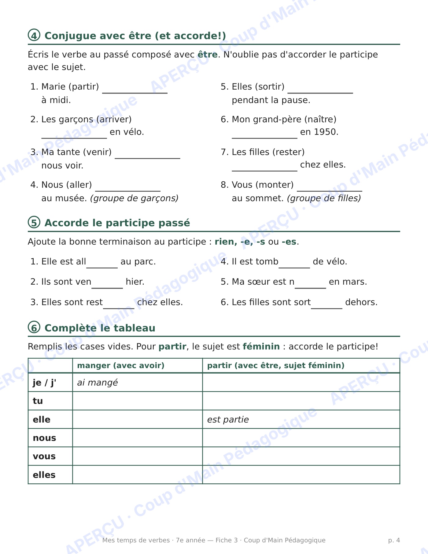 Page 4 — Le passé composé et ses auxiliaires — 7e année