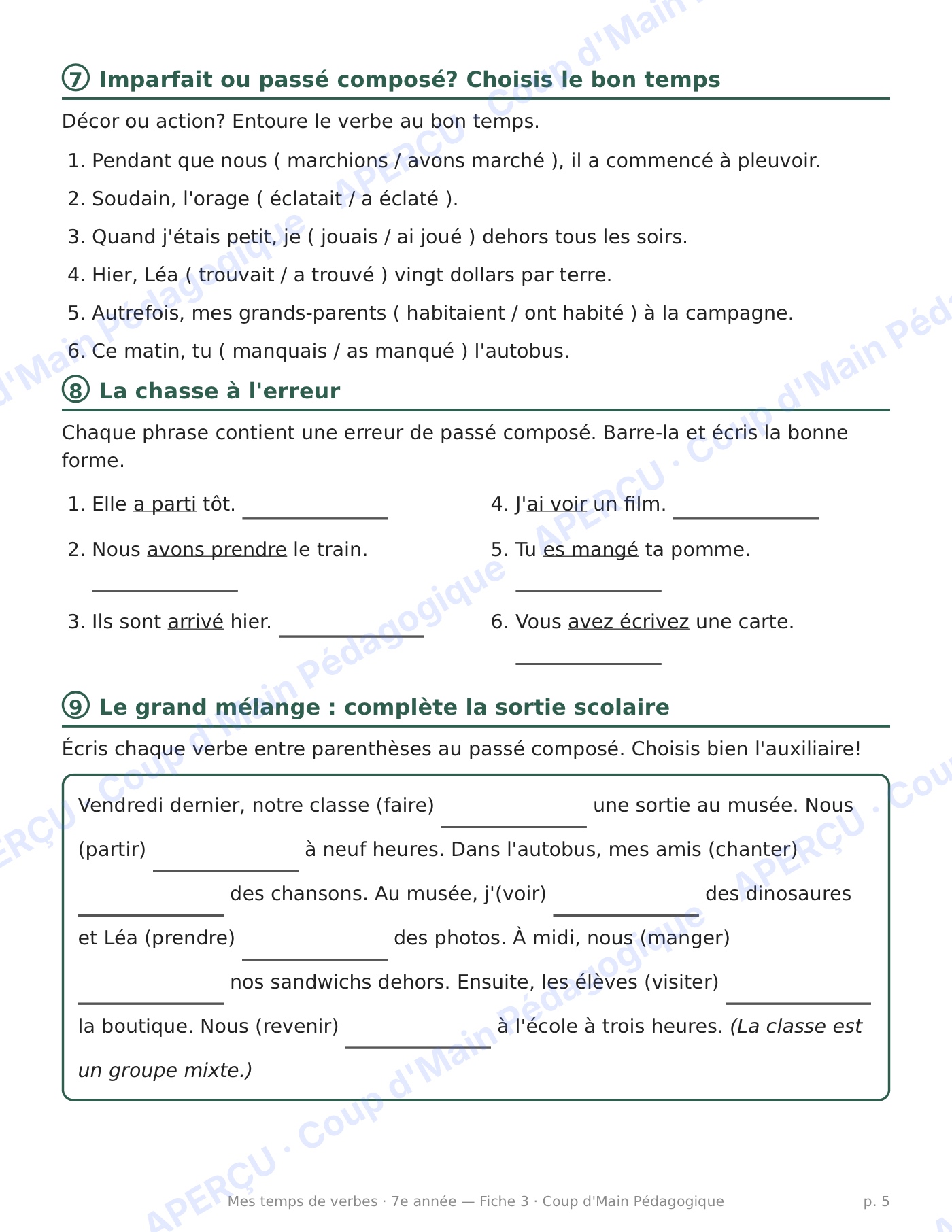 Page 5 — Le passé composé et ses auxiliaires — 7e année