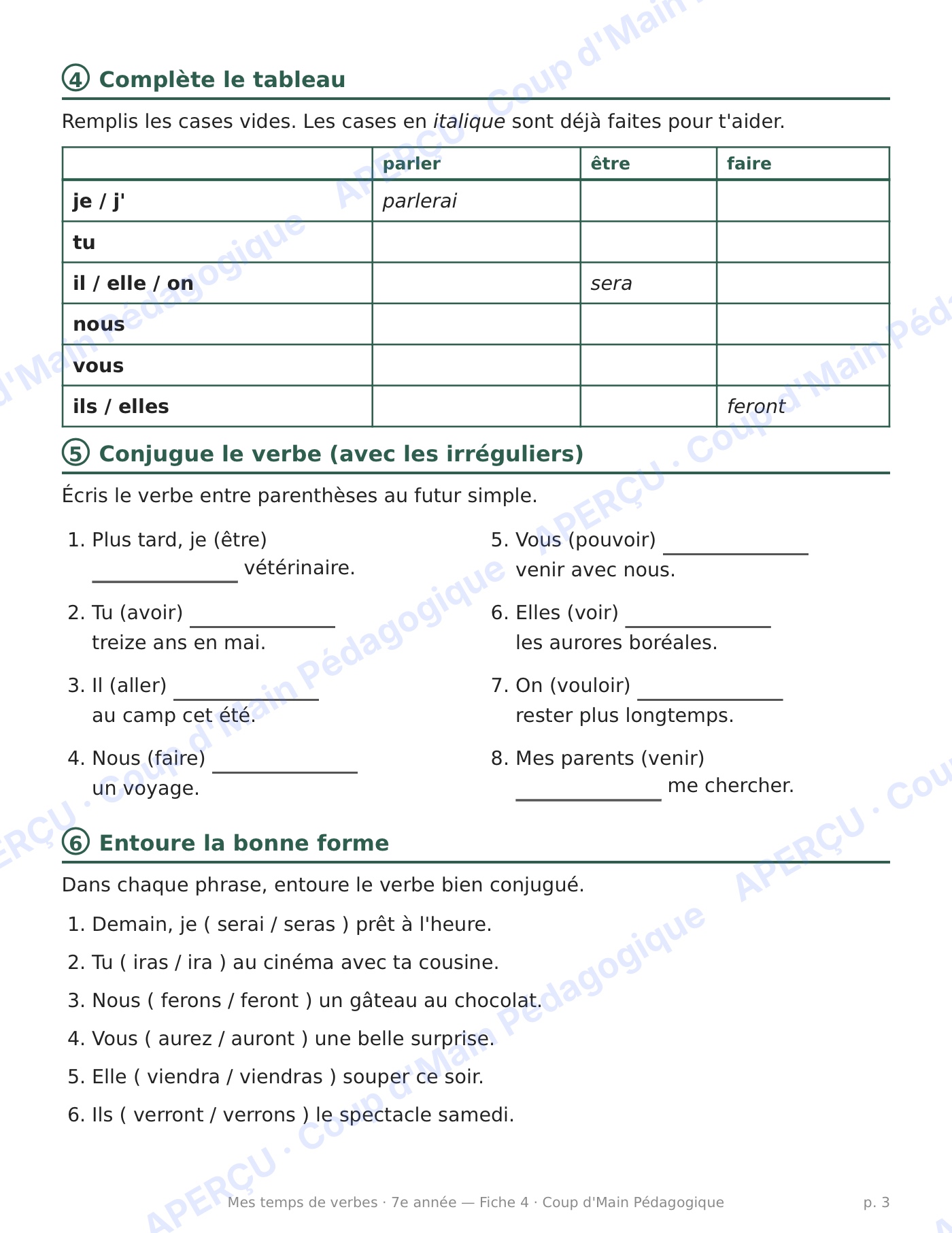 Page 3 — Le futur simple — 7e année