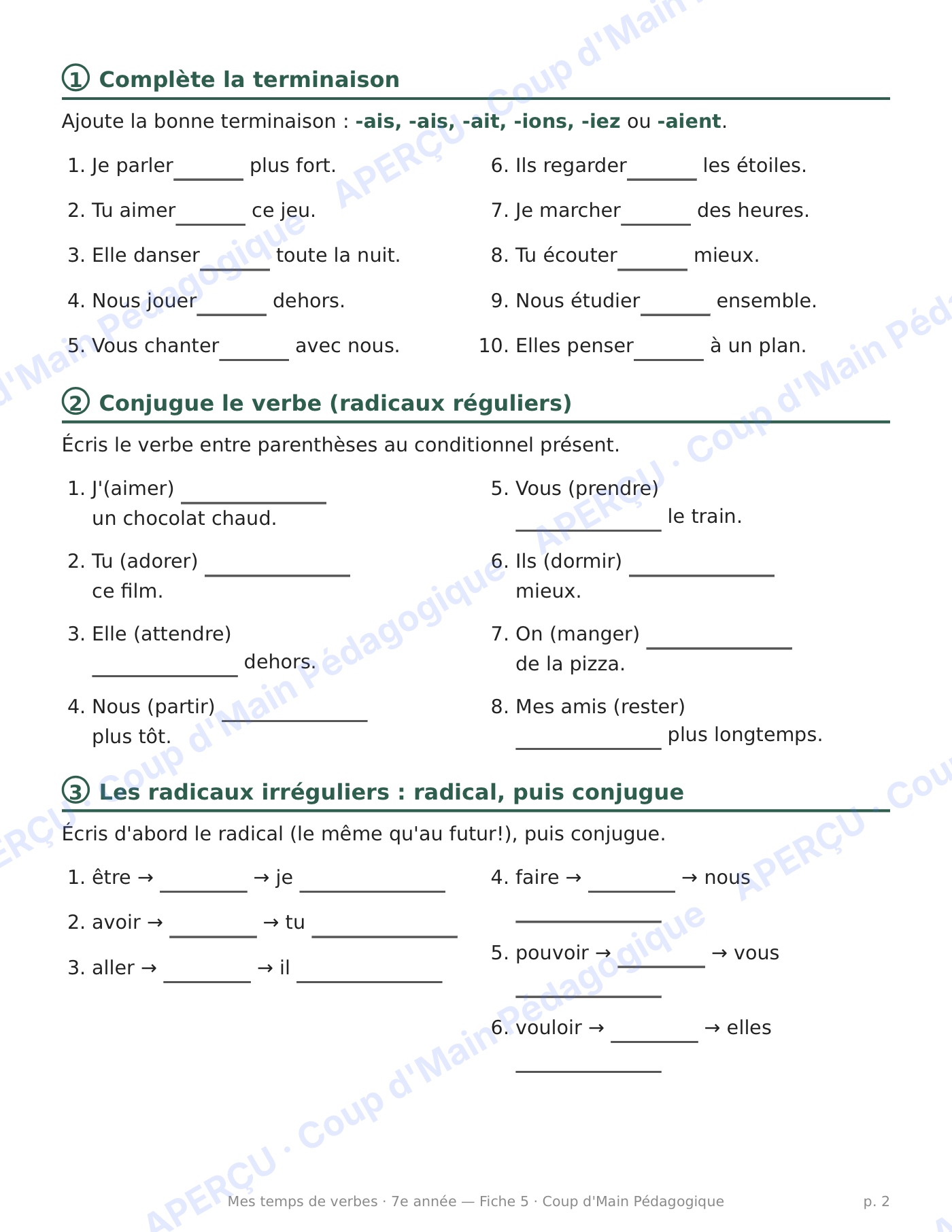 Page 2 — Le conditionnel présent — 7e année