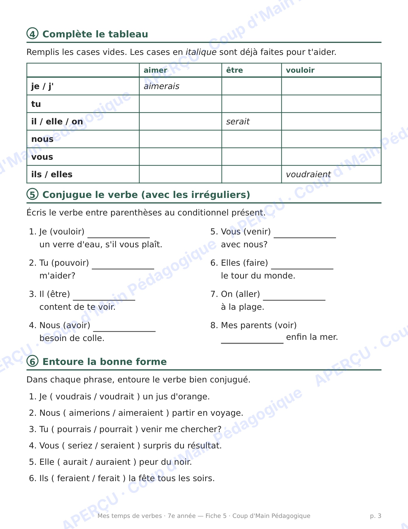 Page 3 — Le conditionnel présent — 7e année