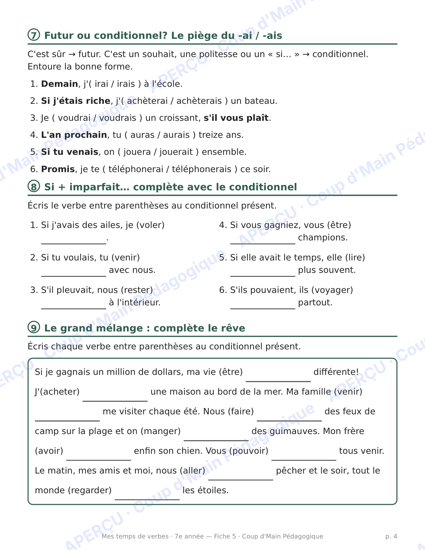 Page 4 — Le conditionnel présent — 7e année