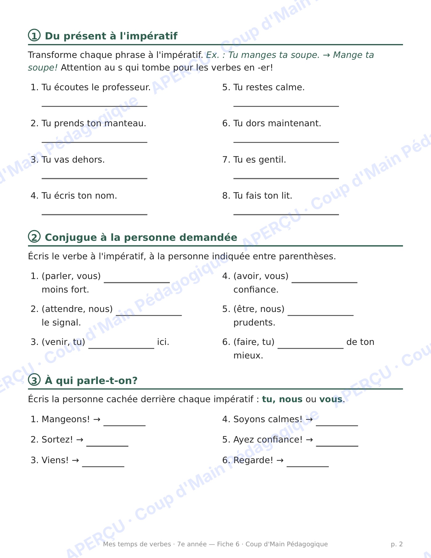 Page 2 — L'impératif présent — 7e année