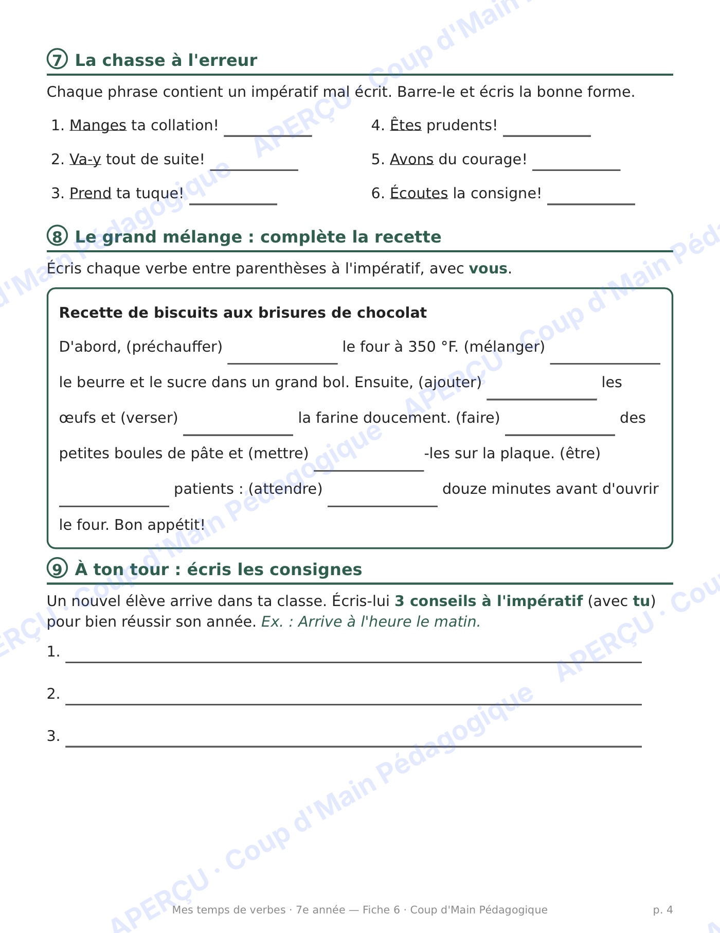Page 4 — L'impératif présent — 7e année