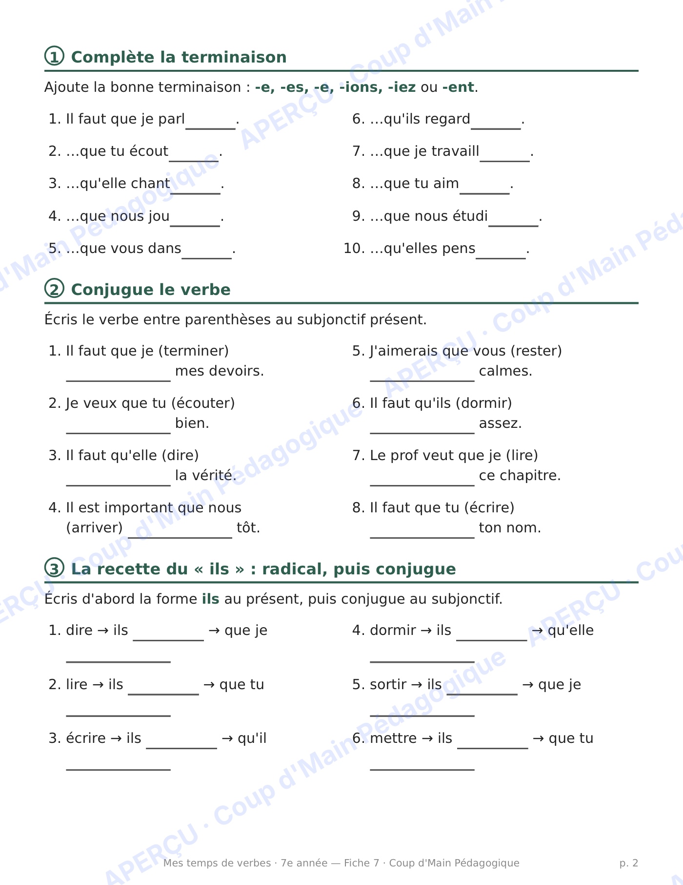 Page 2 — Le subjonctif présent — 7e année