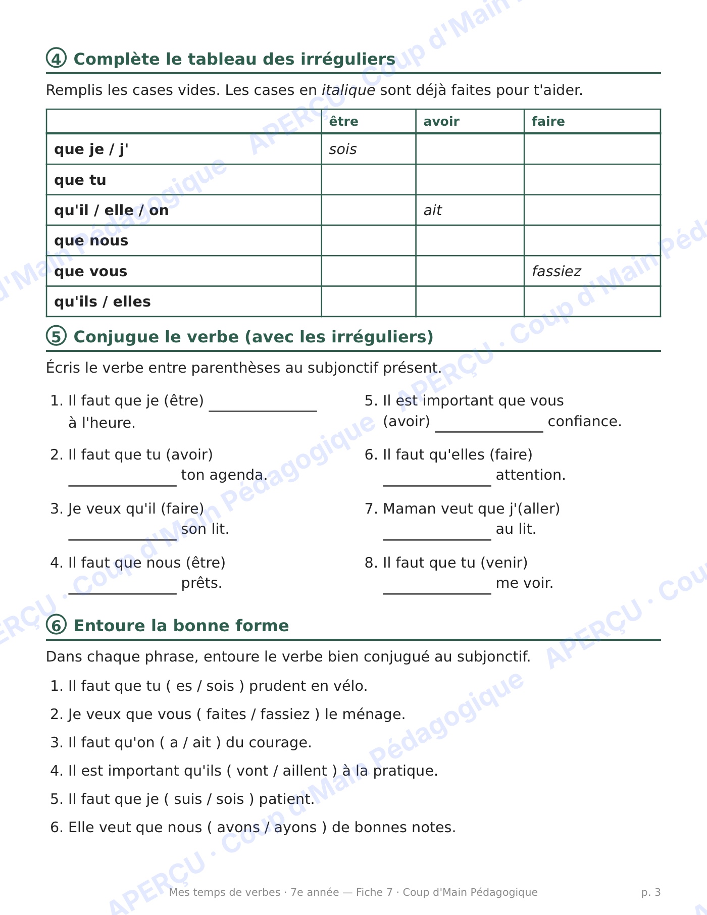 Page 3 — Le subjonctif présent — 7e année