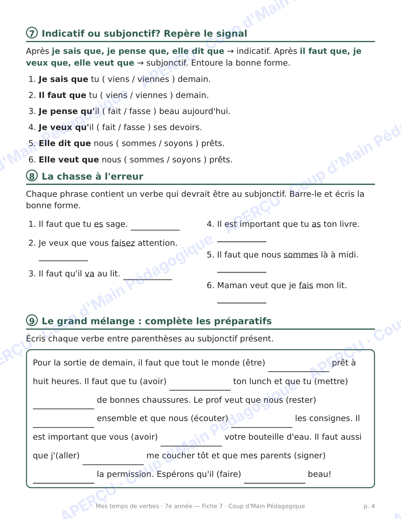 Page 4 — Le subjonctif présent — 7e année