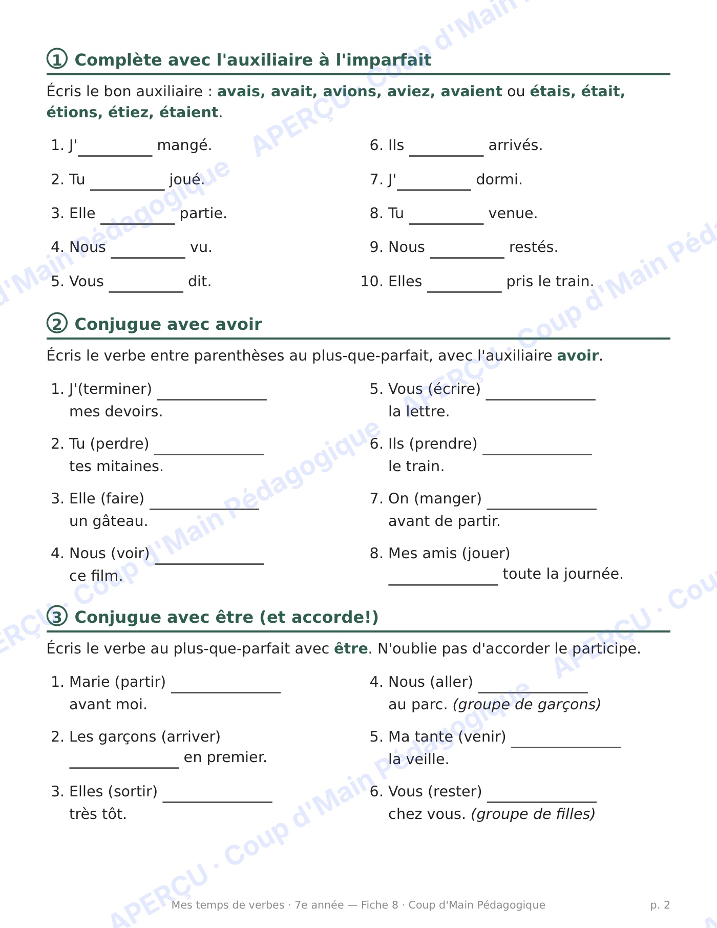 Page 2 — Le plus-que-parfait — 7e année