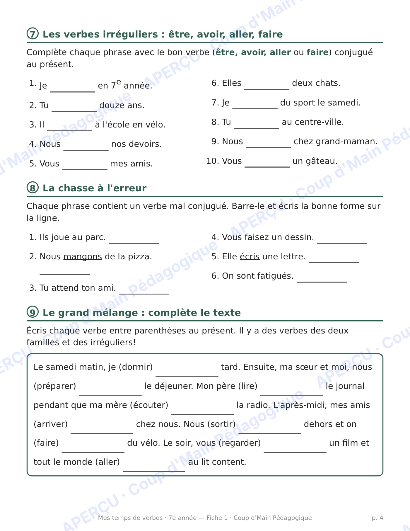 Page 5 — Mes temps de verbes — 7e année, série complète