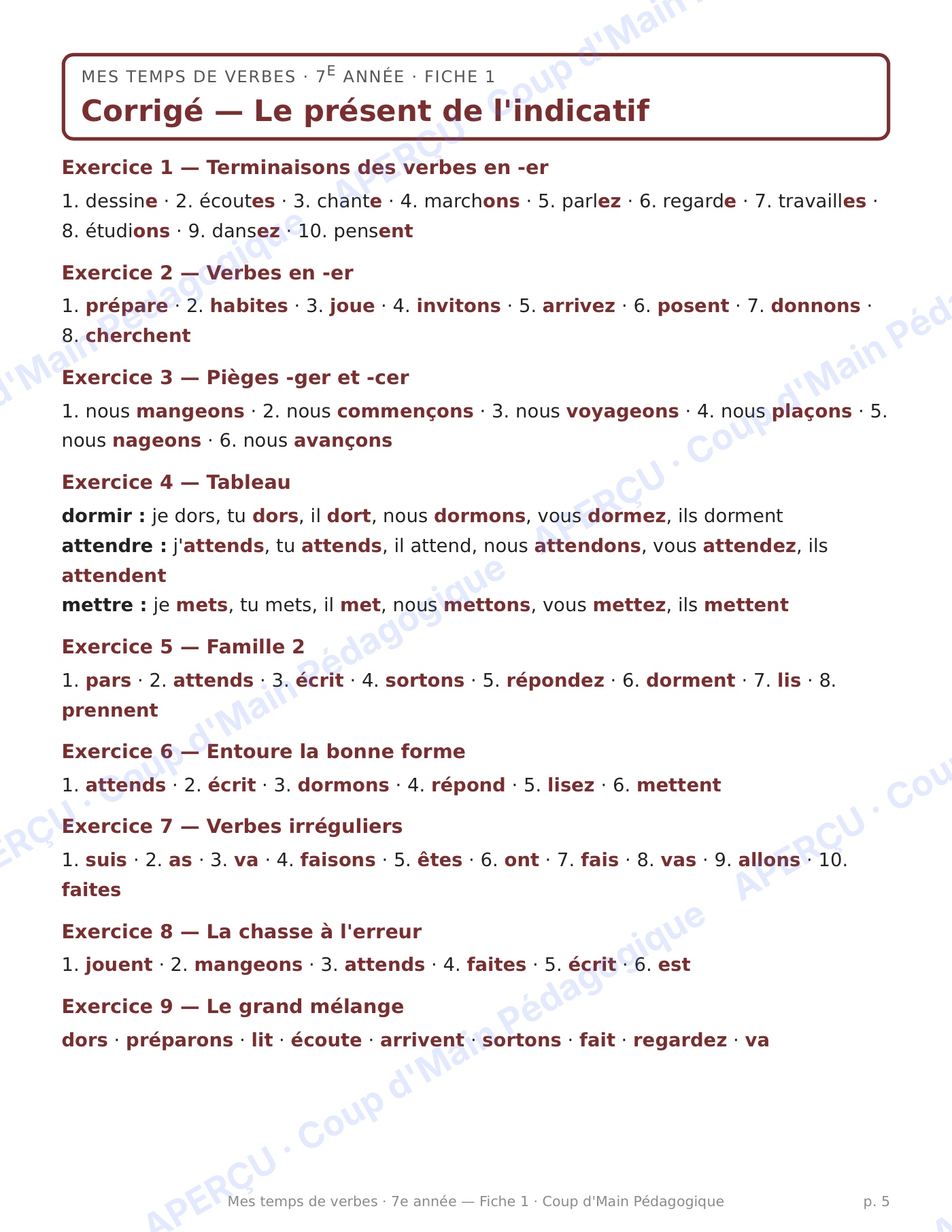 Page 6 — Mes temps de verbes — 7e année, série complète