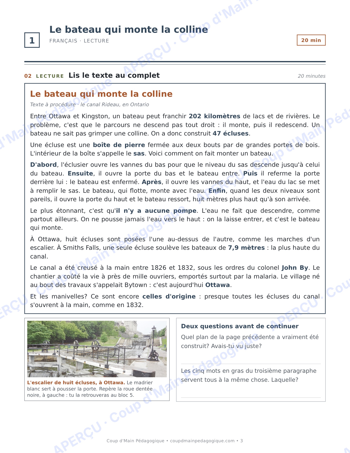 Page 3 — Journée de suppléance 3 — 4e année, canal Rideau