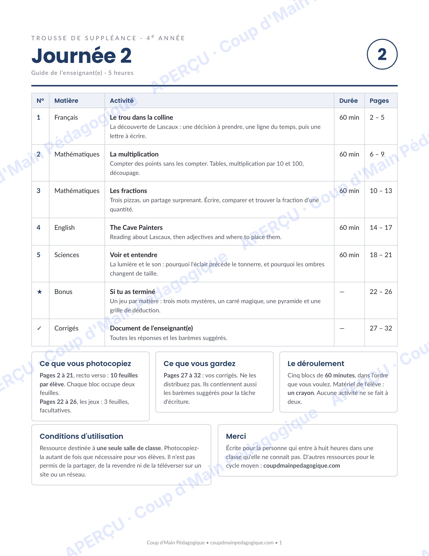 Page 1 — Journée de suppléance 2 — 4e année, Lascaux