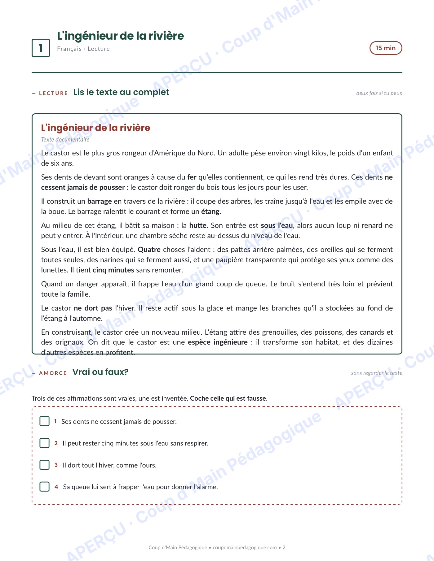 Page 2 — Journée de suppléance 1 — 4e année, les habitats