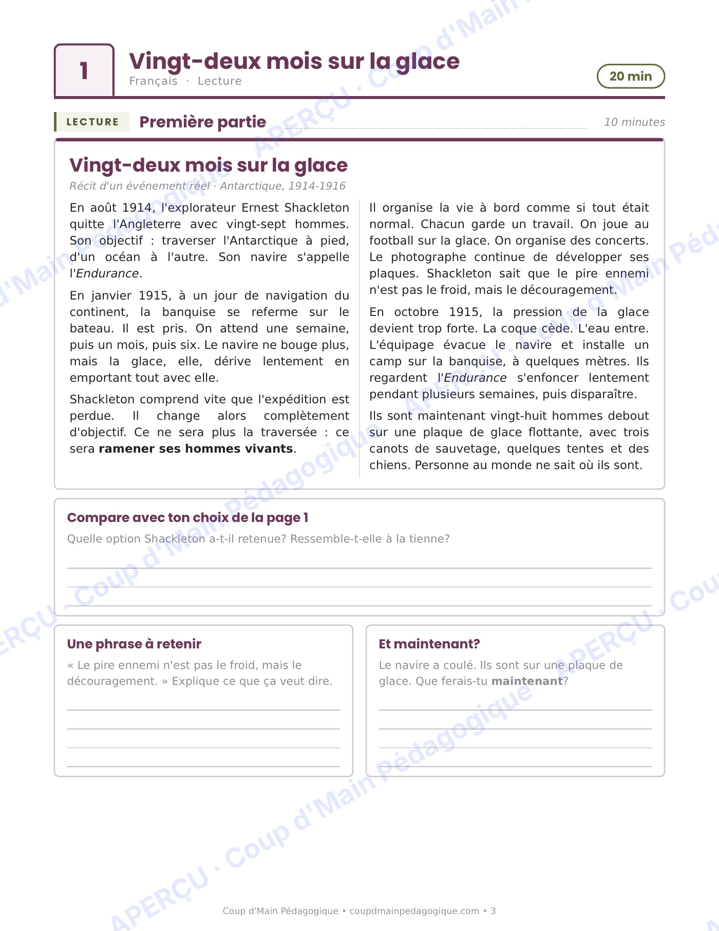 Page 3 — Journée de suppléance 2 — 5e année, l'Antarctique