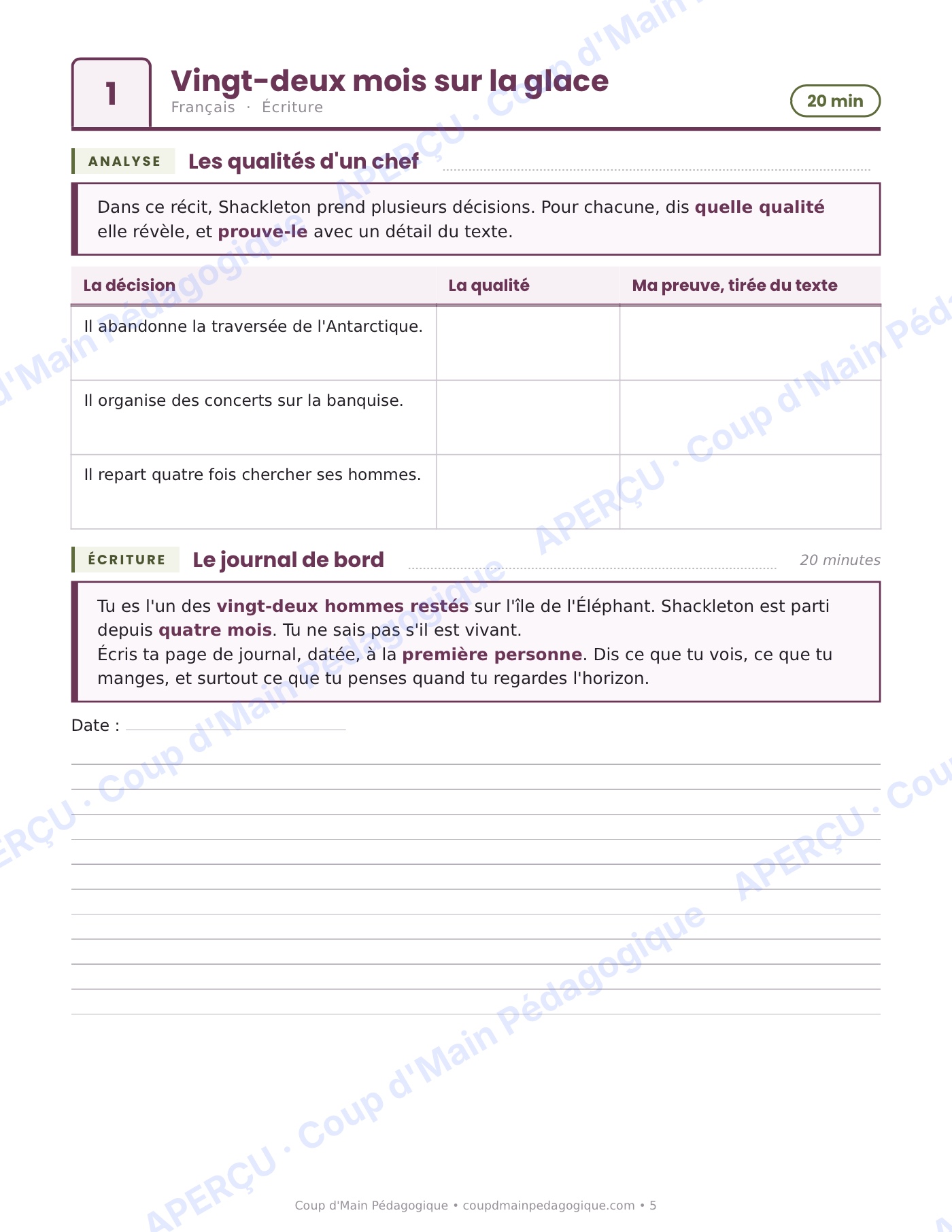 Page 5 — Journée de suppléance 2 — 5e année, l'Antarctique
