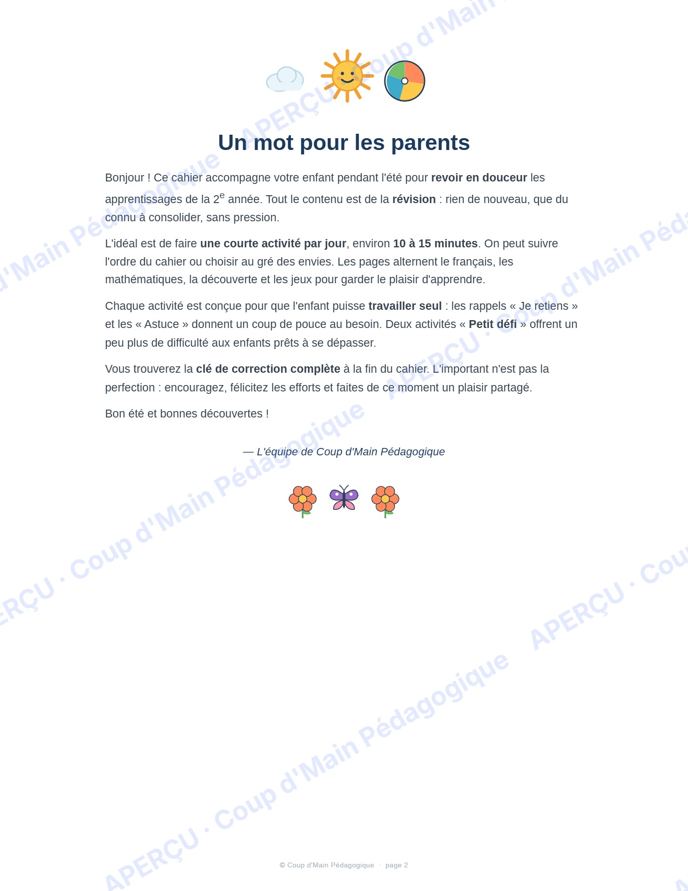 Page 2 — Cahier de vacances — 2e année