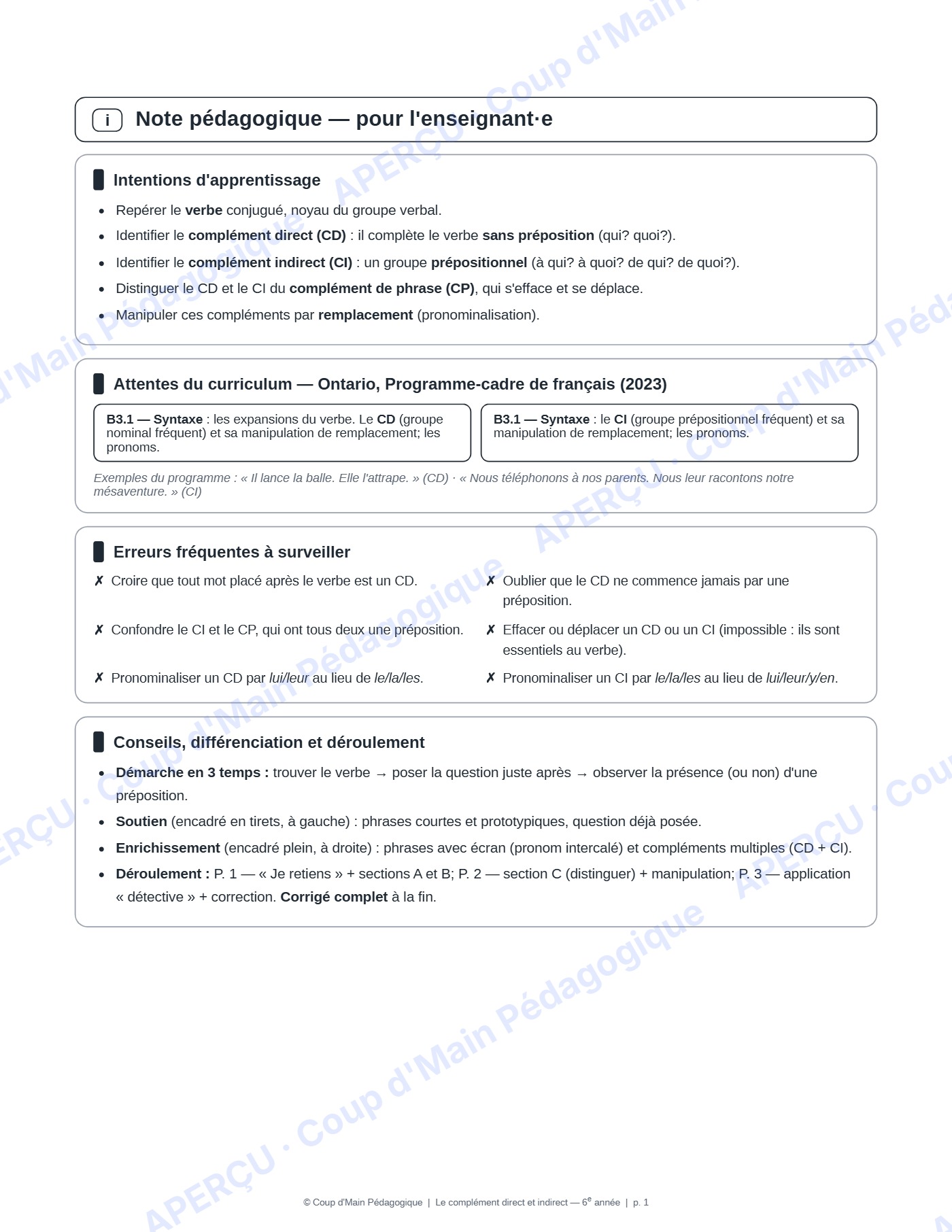 Page 2 — Complément direct et indirect — 6e, mini-unité