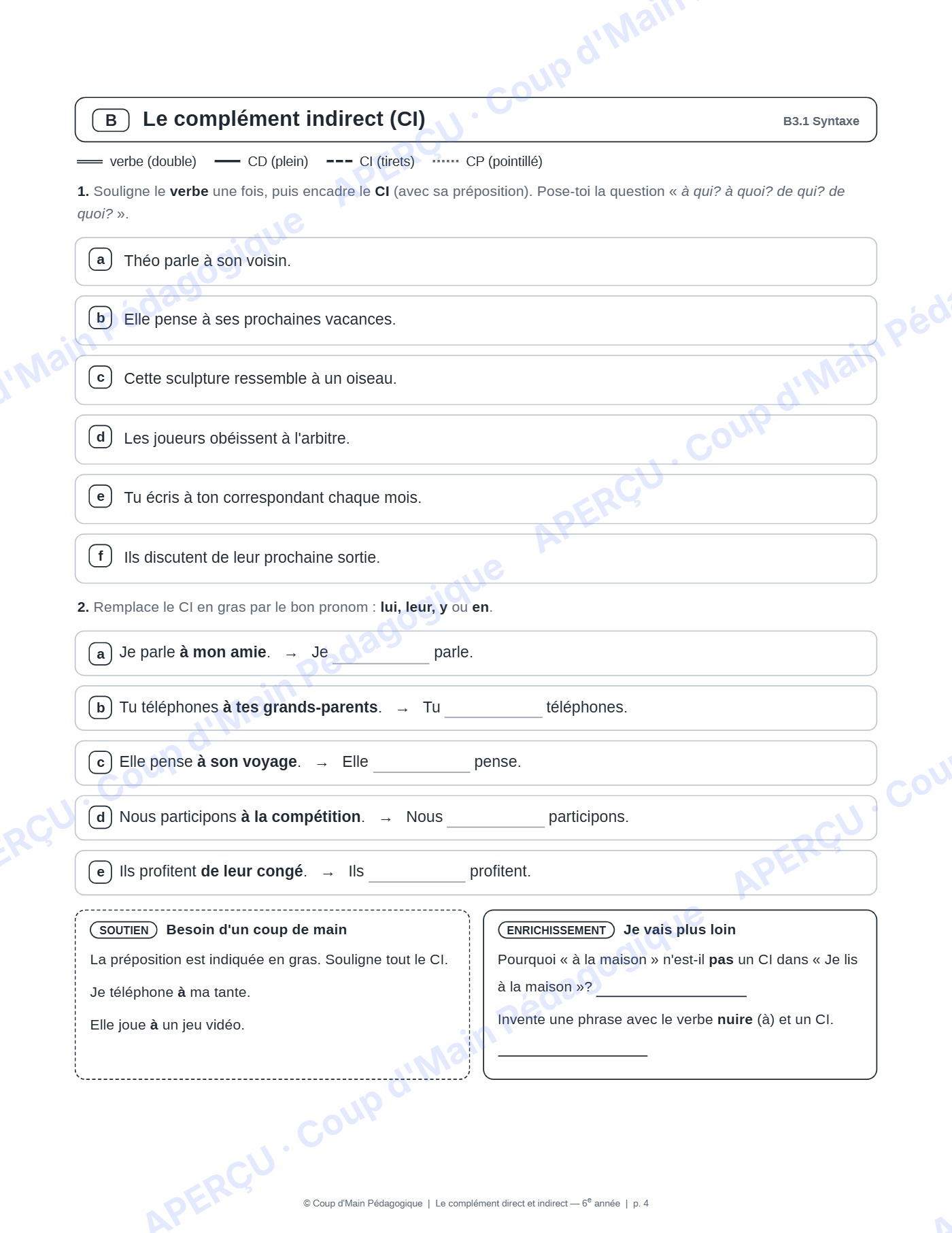 Page 5 — Complément direct et indirect — 6e, mini-unité