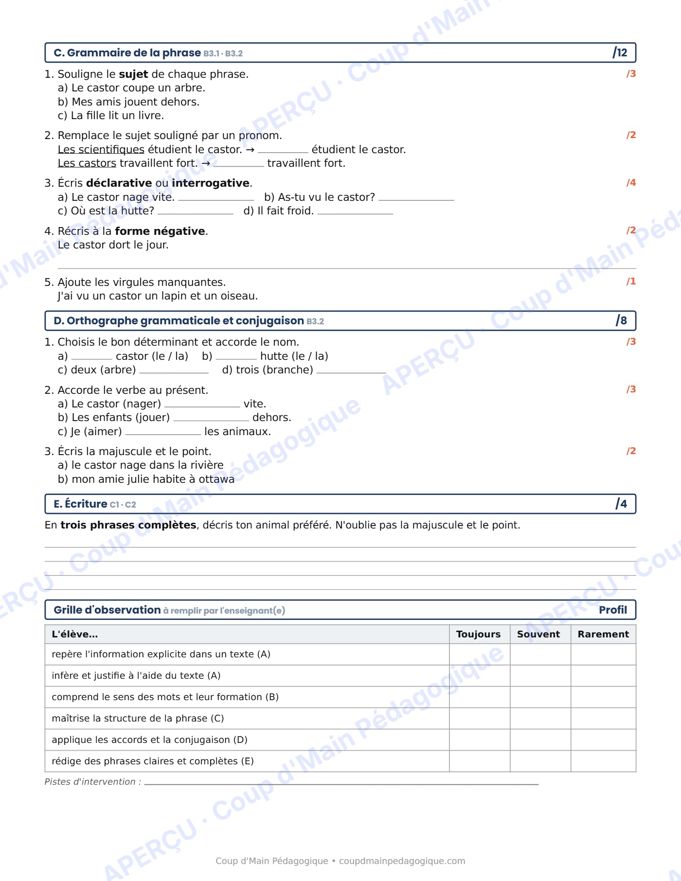 Page 2 — Évaluation diagnostique de français — 3e année