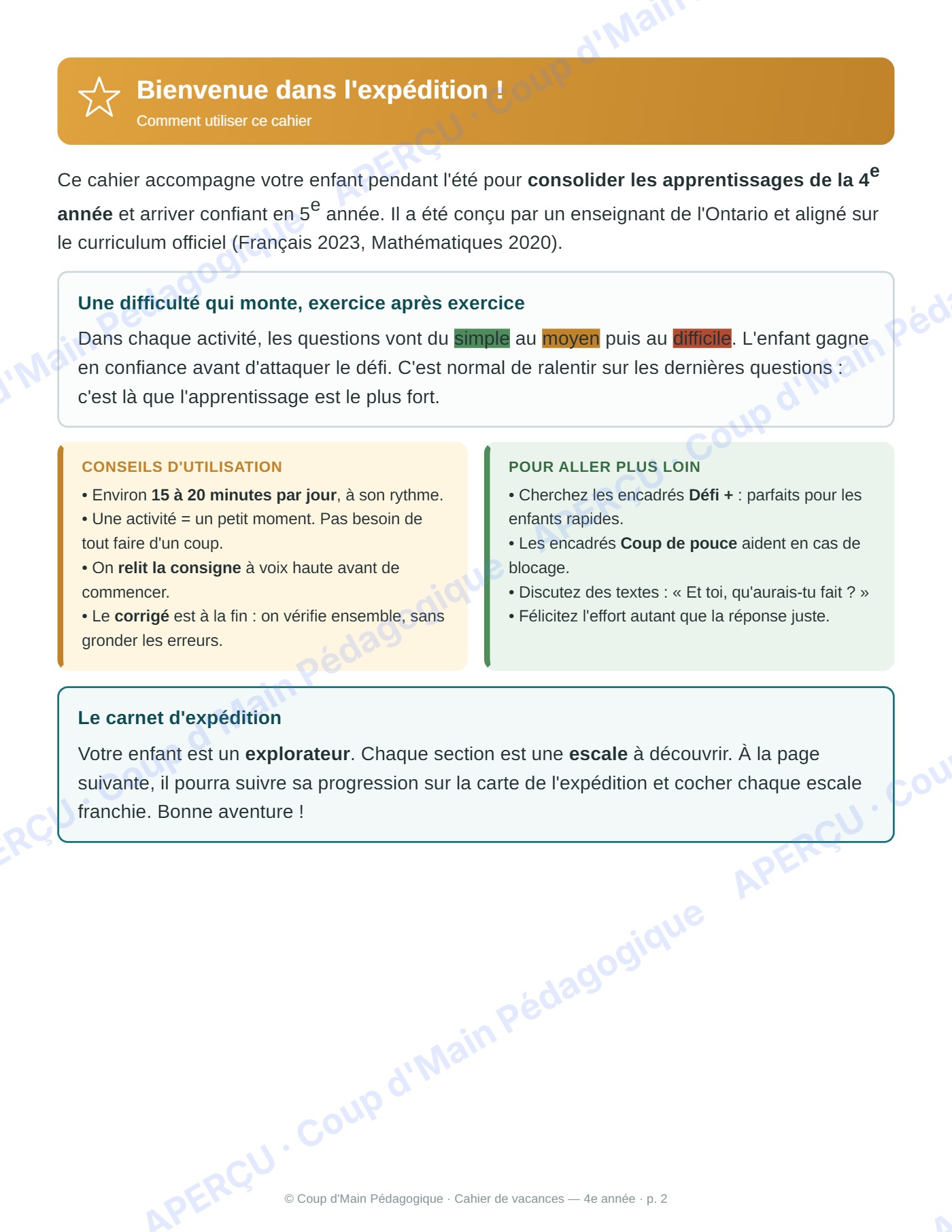 Page 2 — Cahier de vacances — 4e année, tour du monde