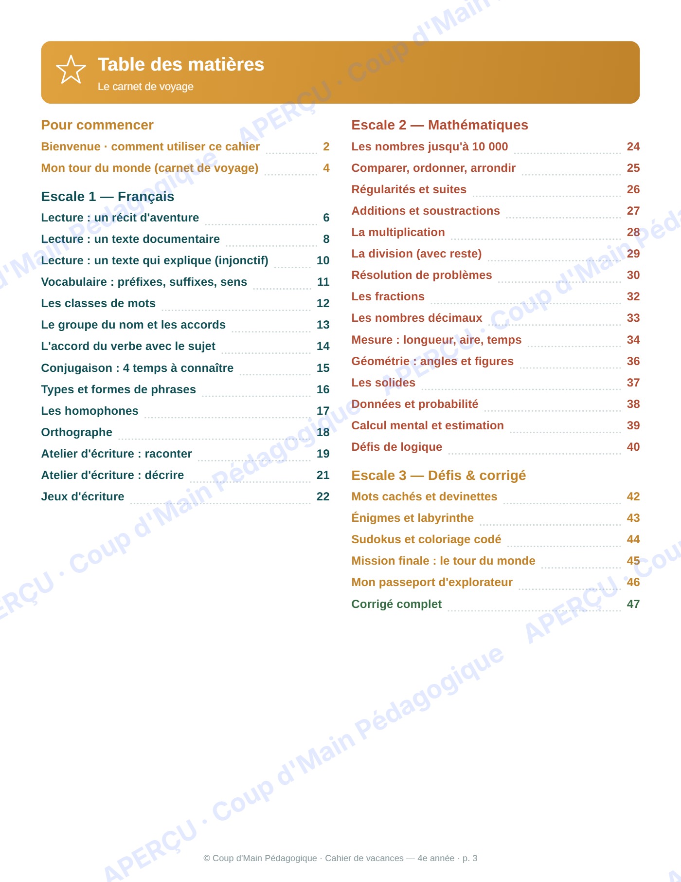 Page 3 — Cahier de vacances — 4e année, tour du monde