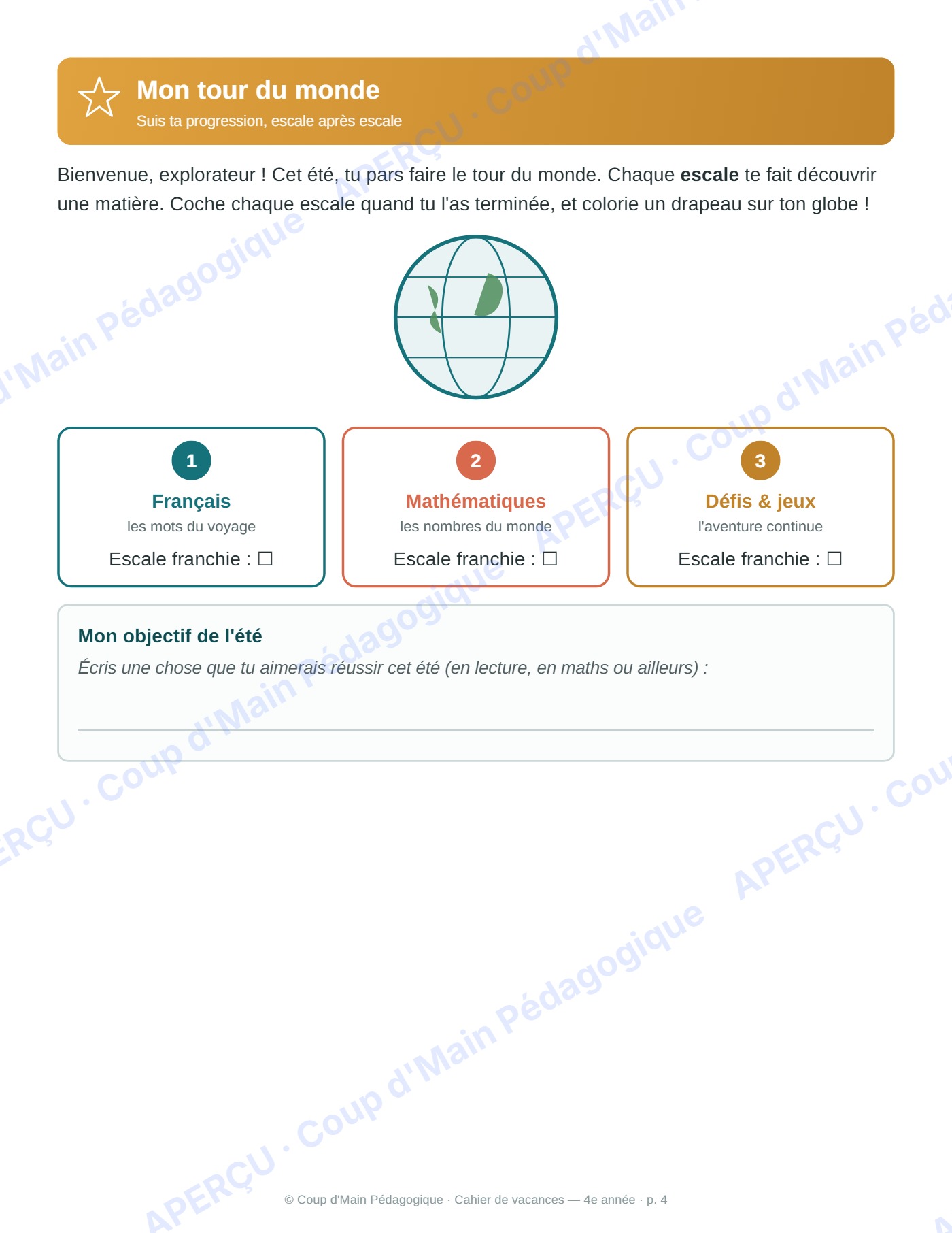 Page 4 — Cahier de vacances — 4e année, tour du monde