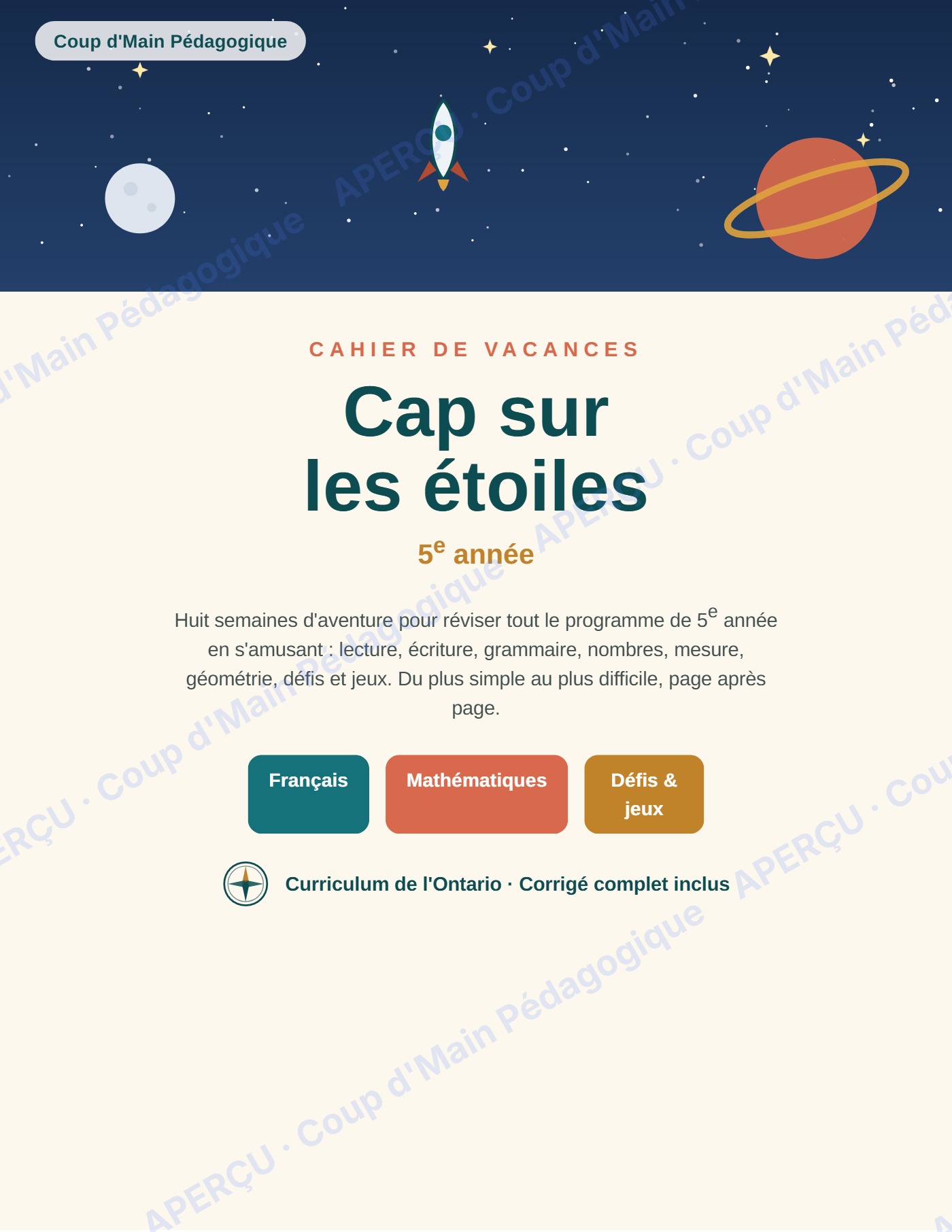 Page 1 — Cahier de vacances — 5e année, cap sur les étoiles