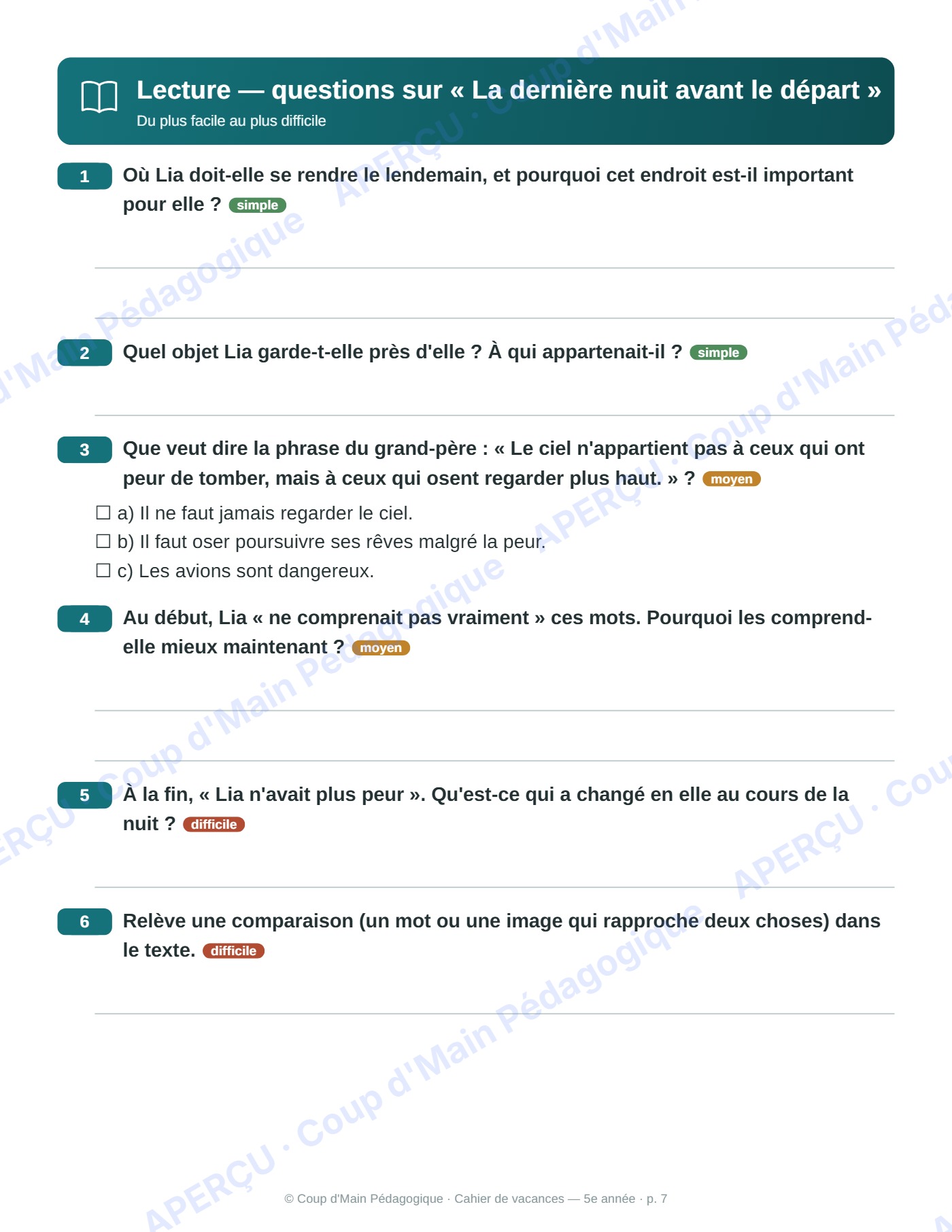 Page 7 — Cahier de vacances — 5e année, cap sur les étoiles