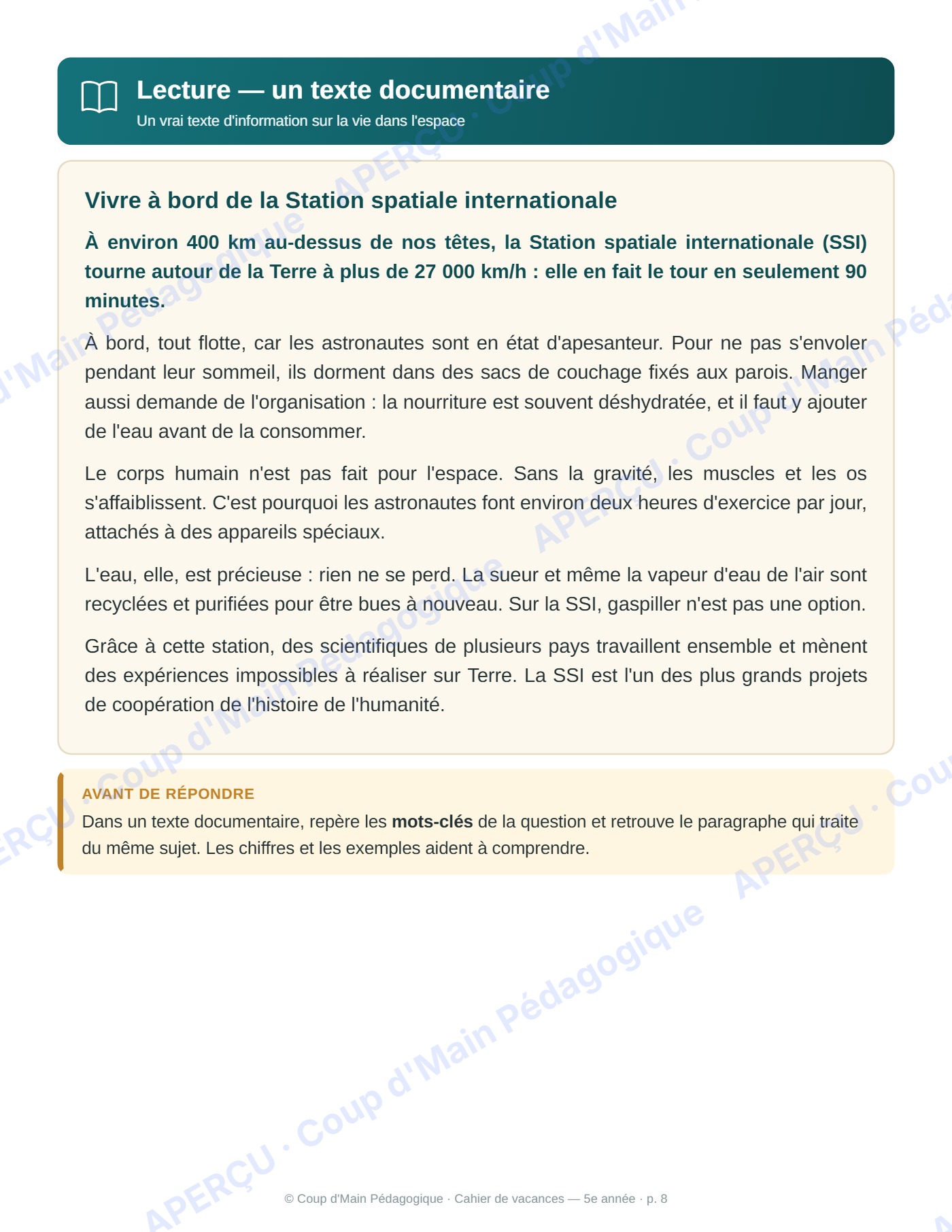 Page 8 — Cahier de vacances — 5e année, cap sur les étoiles