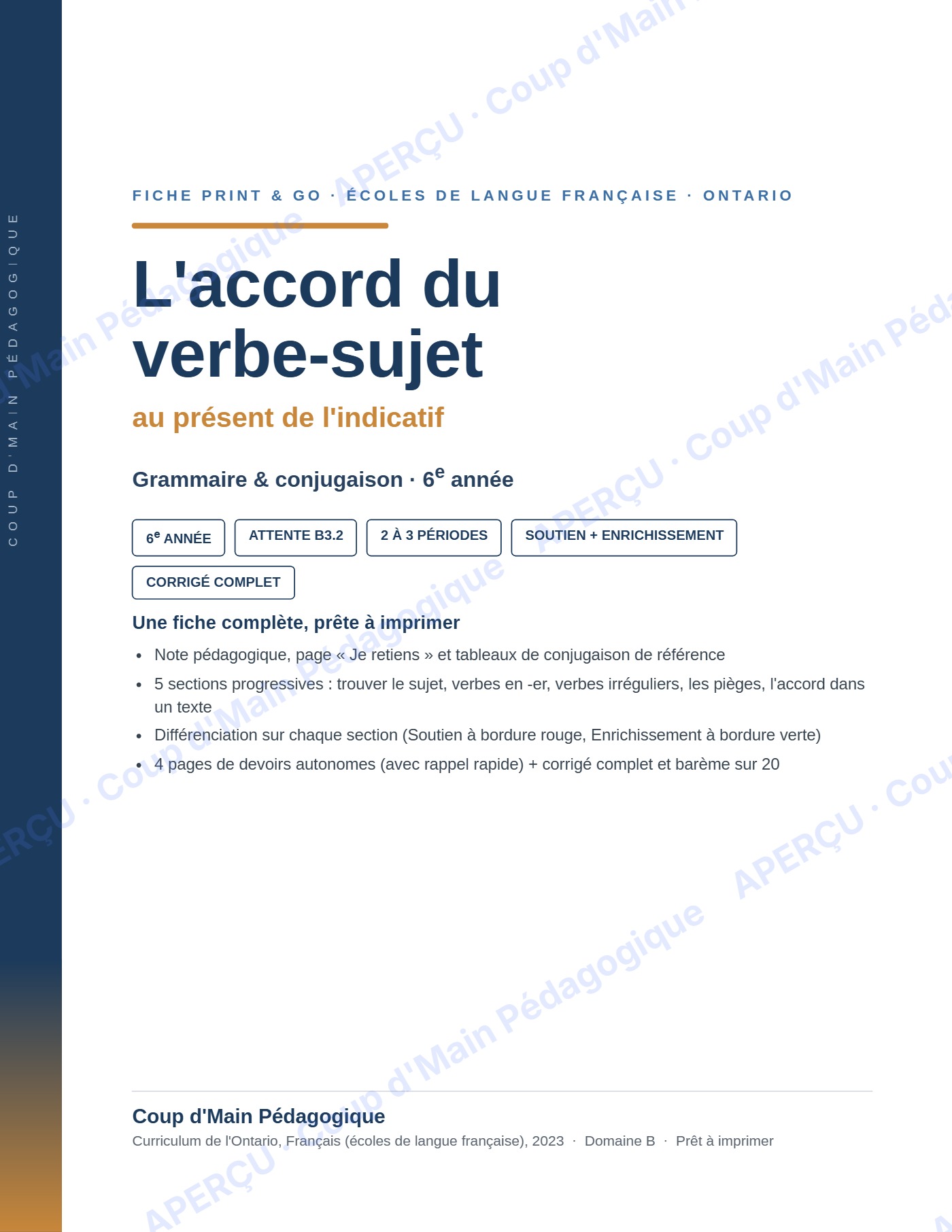 Page 2 — L'accord du verbe avec le sujet — 6e année, fiche