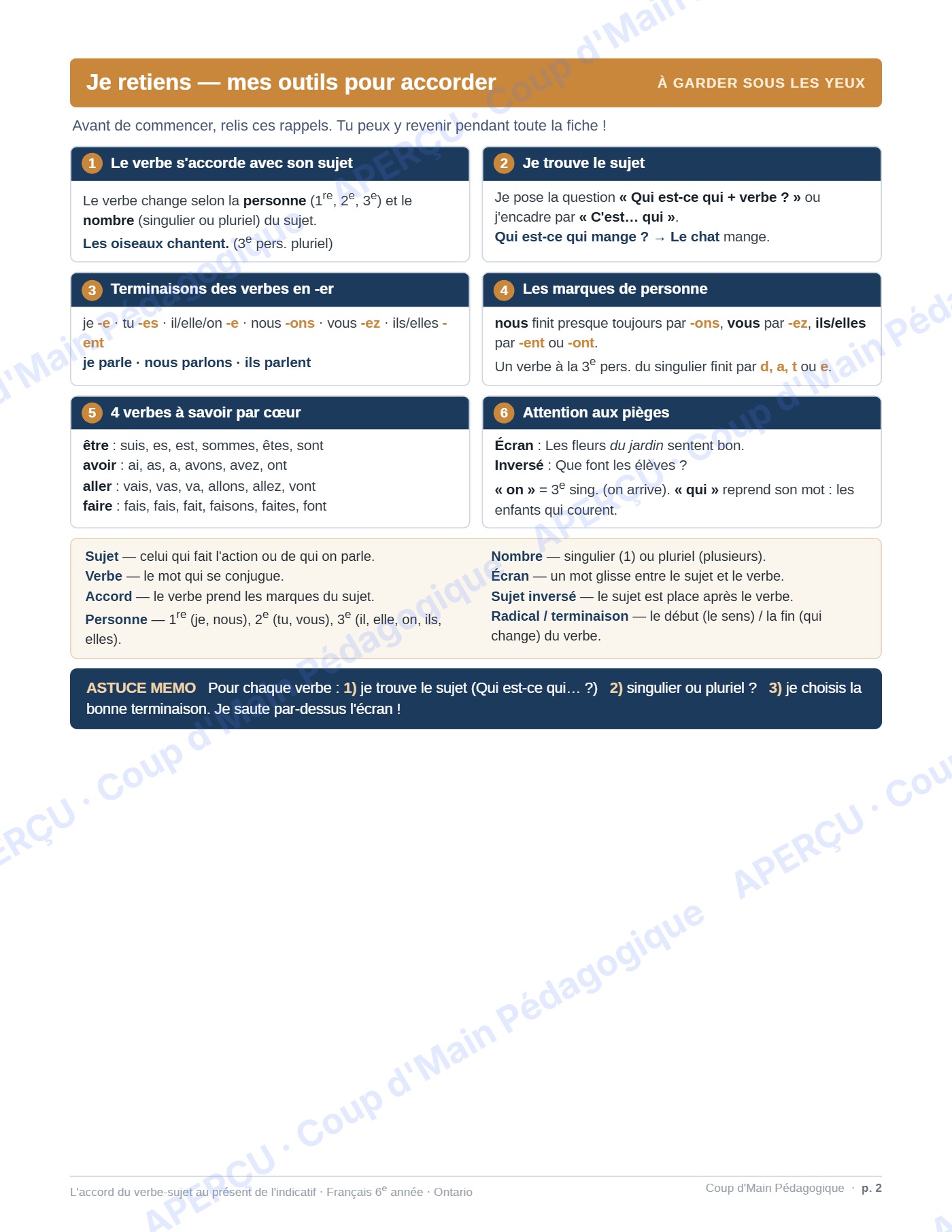 Page 4 — L'accord du verbe avec le sujet — 6e année, fiche
