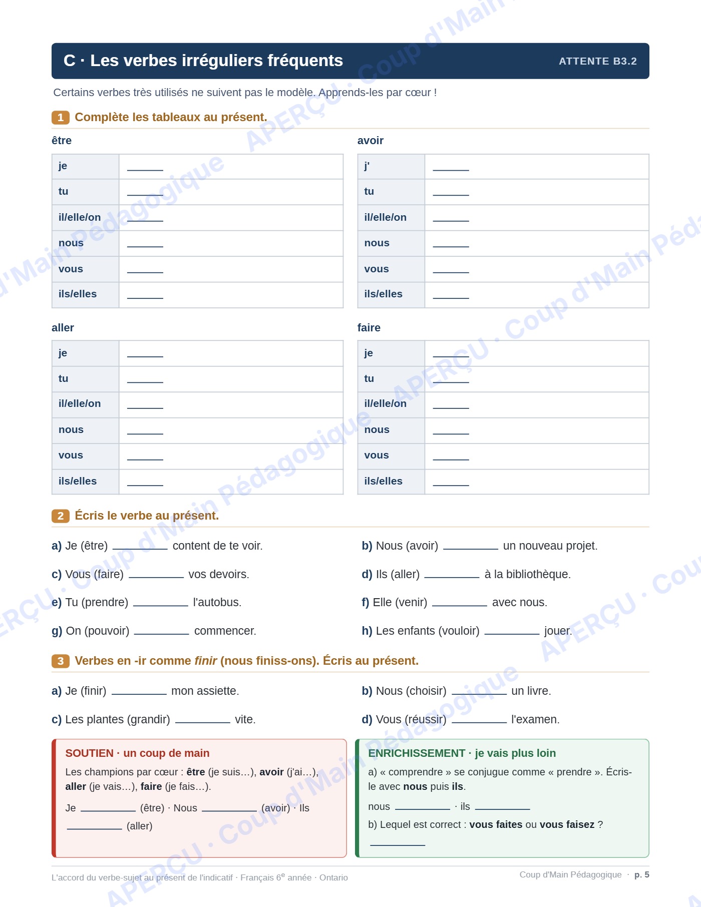 Page 7 — L'accord du verbe avec le sujet — 6e année, fiche